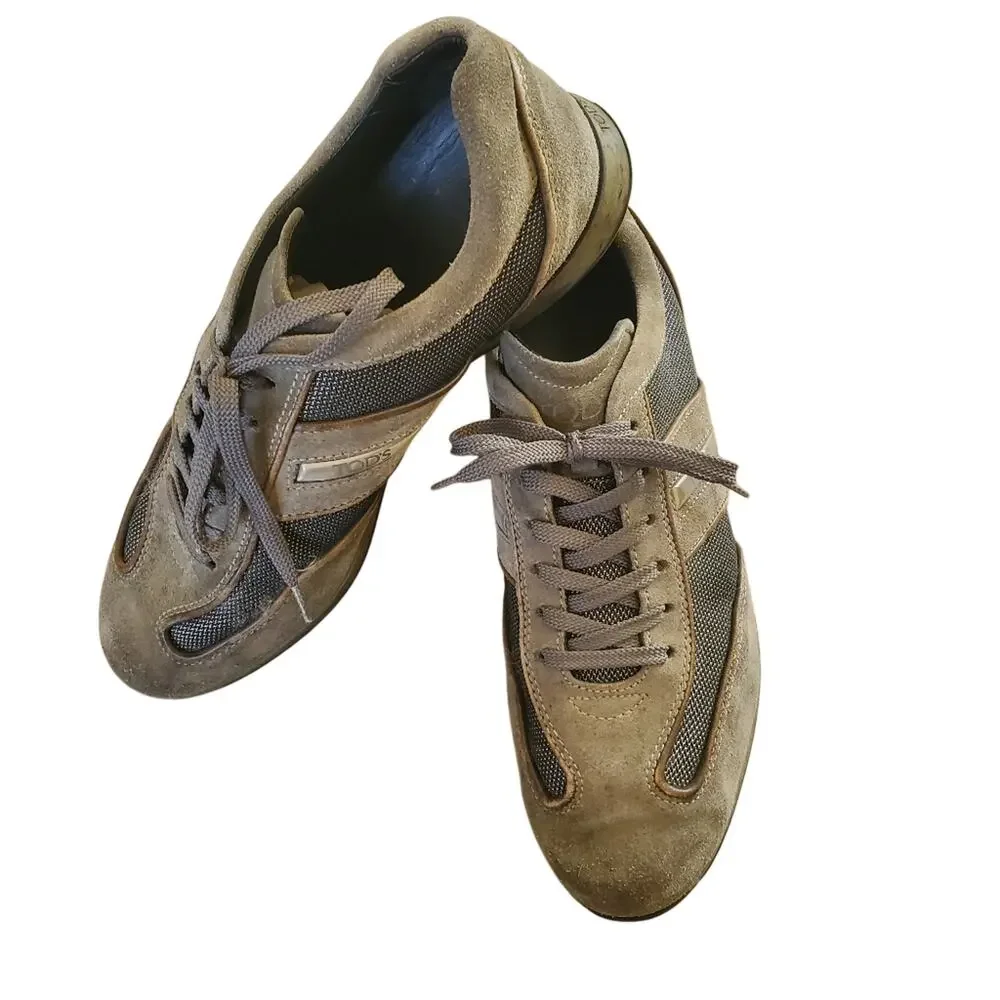 EUC Tod's low trainers gray suede and canvas sz 9 sneakers‎